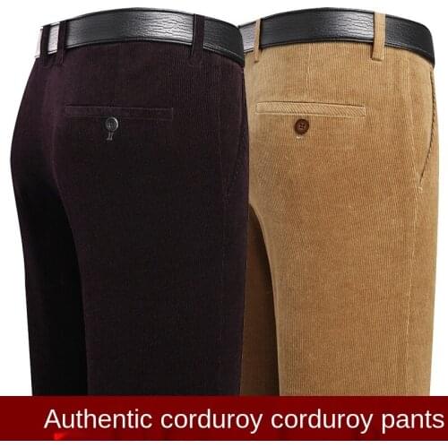 Autumn Winter Pants Men Black Khaki Corduroy Trousers Male Business Casual Pants Straight Warm Thick High Waist 2021