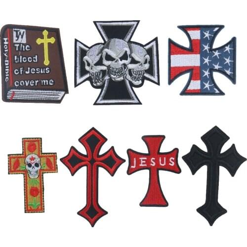 Red Cross Patches for Clothing Skull Stripe Sewing Diy Decoration Clothes Embroidery Badges Iron on Punk Patches Appliques
