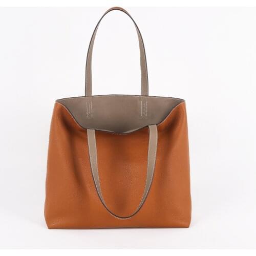 Genuine Leather Double-sided Tote Bag Womens Underarm Handbags 100% Cow Leather Shoulder Bags 2021 New Minimalist Style Handbag