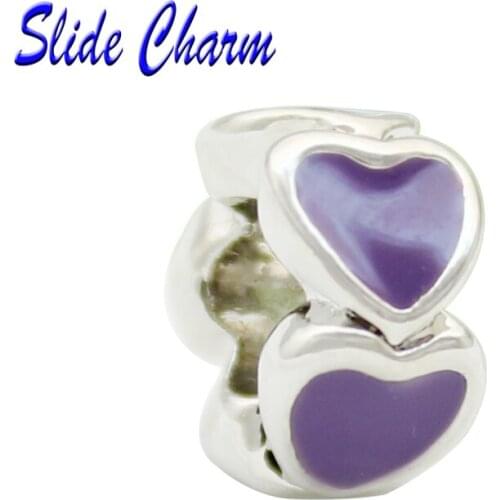 Romantic Valentine New popular DIY beads charm, purple love, enamel beautiful, with beads Fit Pandora bracelet necklace