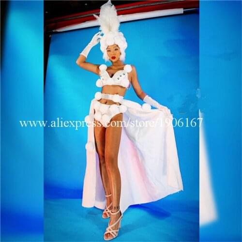 Christmas White Led Light Up Sexy Lady Party Dress Stage Performance Luminous Clothes Nightclub Led Lighting Bikini Suit Hat