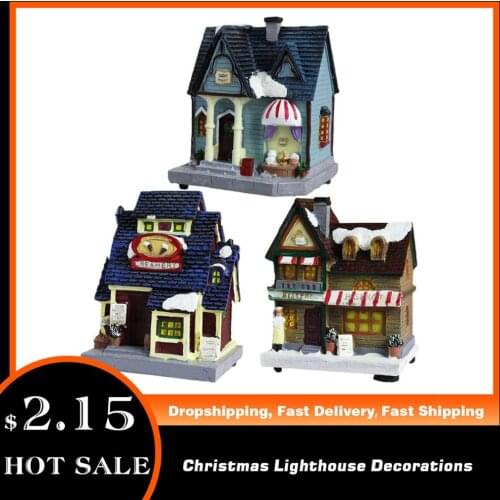 Christmas Decorations Lighthouse Christmas Scene Village Houses Town With Warm White Dream European Style Snow House Kids Gift
