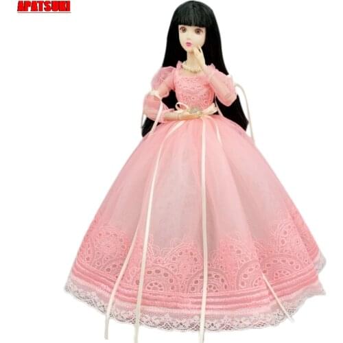 Handmade Pink Princess Dress For Barbie Doll Outfits Clothes 1/6 Dolls Accessories Puff Sleeve Long Bowknot Party Gown Kids Toys