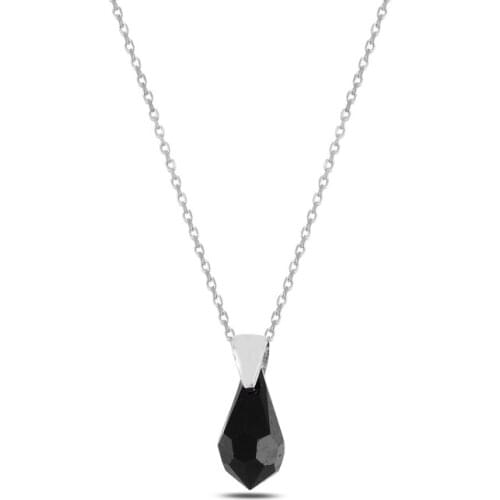 Silver 925 Sterling Crystal Black Drop Pendant