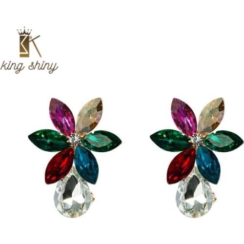 Elegant Multi Color Crystal Statement Clip Earrings Luxury Geometric Water Drop Glass Drill Earring Woman Party Jewelry Accesory