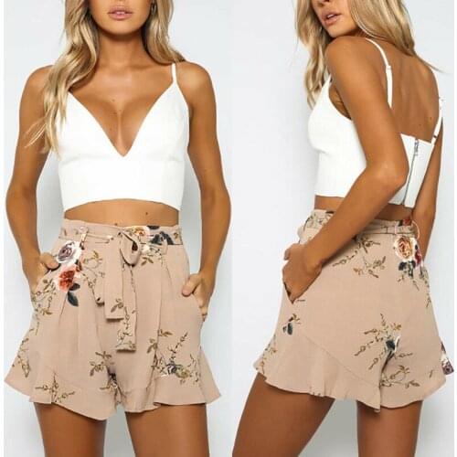 HIRIGIN Women Vintage Floral Shorts Summer Casual Bow Lady Beach High Waist Short Trousers