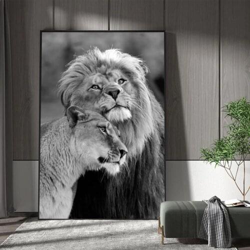 Modern Black And White Lions Animal Poster Canvas Prints Abstract Painting Wall Art Pictures for Living Room Home Decor Cuadros