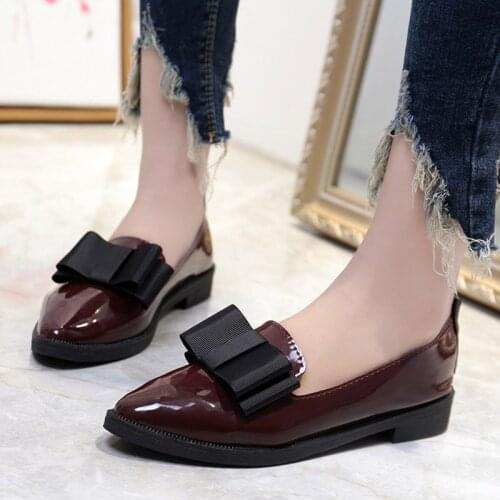 Spring Autumn Women Flats Bowtie Loafers Patent Leather Low Heels Slip on Shoes Woman Footwear Female Zapatos Mujer N7143L