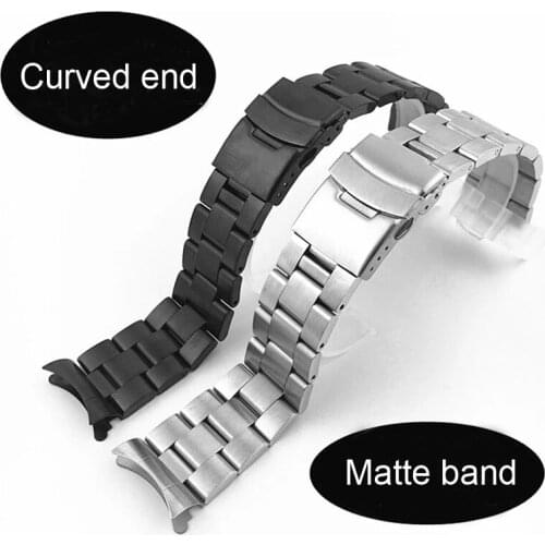 Solid Curved End 22mm 20mm Stainless Steel Watch Band Silver Black Matte Metal Strap Bracelet Women Men Watchbands with Pins