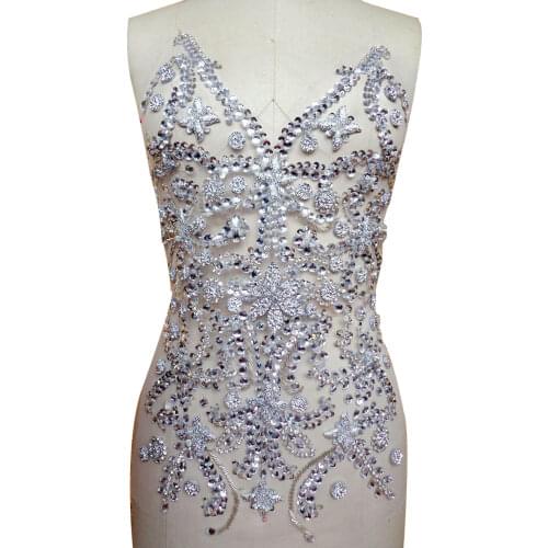 ZBROH Pure hand made silver crystals patches sew on Rhinestones applique 50*32cm DIY dress accessory