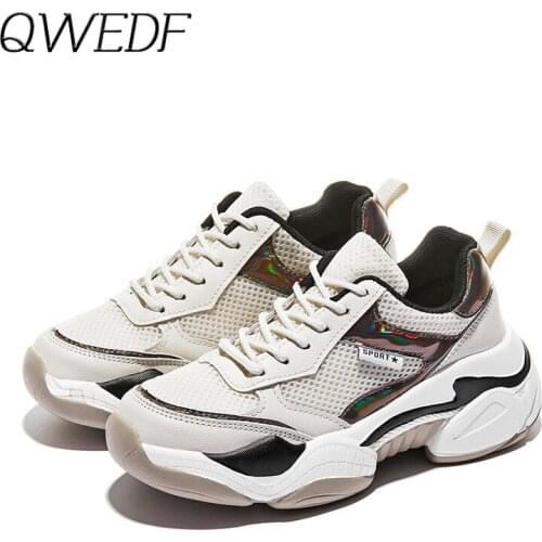 QWEDF 2019 New Women Shoes Spring Sneakers Women Fashion Bling Platform Shoes Ladies Footwear Breathable Mesh Sneakers Z4-63