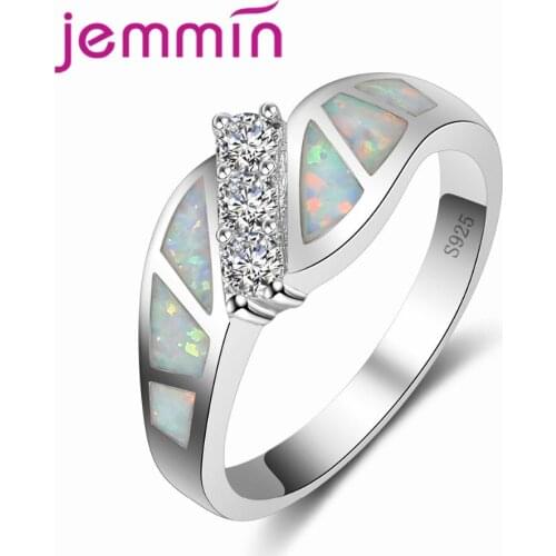 White Fire Opal Ring Engagement Luxury Party Gift 925 Sterling Silver Mini Crystal Pave Wedding Rings For Women
