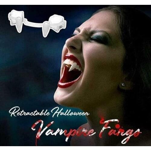 Retractable Vampire Teeth Fangs For Adult Holiday Decorations Halloween Costume Props Supplies Party DIY False Teeth 1 Pair