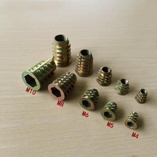 10Pcs Zinc Alloy Thread For Wood Insert Nut Flanged Hex Drive Head Furniture Nuts M4 M5 M6 M8 M10