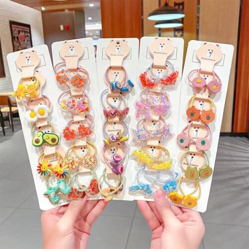 10PCS/Set New Girls Cute Cartoon Flower Small Scrunchie Lovely Rubber Bands Ponytail Holder Headband Fashion Hair Accessories