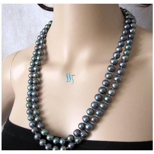 49" 9-10mm Peacock Freshwater Pearl Necklace Strand Jewelry