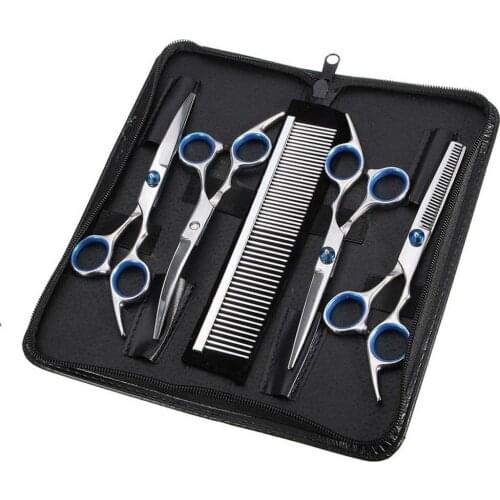 5pcs/Set High-carbon Steel Pet Dogs Grooming Scissors Suit Hairdresser Scissors For Dogs Professional Animal Barber Cutting Tool