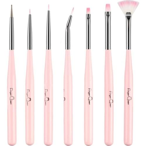 7Pcs/Set Nail Art Pink Cosmetic Brush Flat Acrylic Drawing Pen Gel Polish Design Painting Extension Builder Coating Tools B004