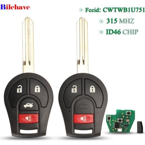 Bilchave 10pcs/Lot 3/4 Buttons 315Mhz ID46 Chip Remote Car Key Fob For Nissan CWTWB1U751 Keyless Entry Replacement