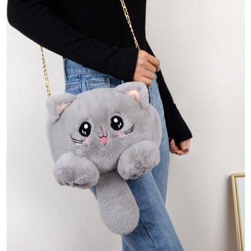 Brilljoy New Fashion Plush Bag Women Animal Cat Shoulder Bag Girls Cute Fur Mobile Phone Bag Female Purse Messenger Bag Gift