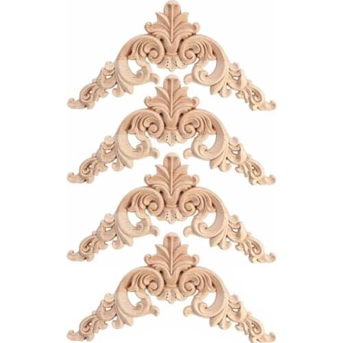 HOT SALE 4pcs Rubber Wood Oak Carved Corner Onlay Applique Furniture Home Door Decor DIY