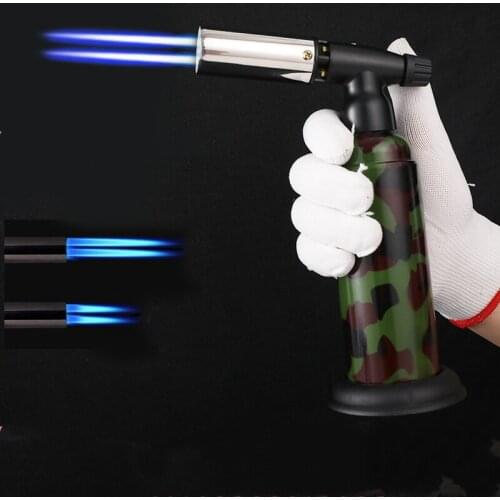 Double Jet Butane Gas Spray Gun Lighter Kitchen Metal Torch Windproof Lighter Outdoor BBQ Tool Dental Sugar Art Sushi Baking