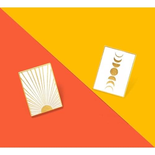 Custom Sun Shining Mural Style Enamel Pins Moon Eclipse Astronomy Brooch Lapel Badge Bag Scientific Jewelry Gift For Kid Friends