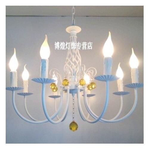 European-style garden living room Romantic Restaurants white wrought iron pink ceramic flowers glass lampshade pendant Lamp c180