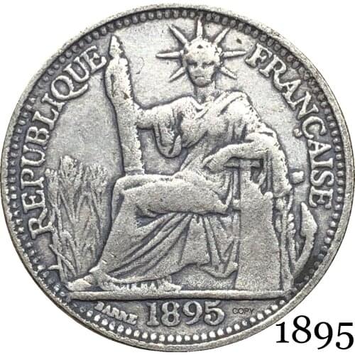 France French Indochina 1895 Barre 10 Cent Centimes Piastre Copy Coin Cupronickel Silver Plated Republica Francaise Replica