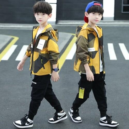 Camouflage Spring Summer Childrens Clothes Suit Baby Boys Coat + Pants 2pcs/Set Teenage Top Sport Costume For Kids Streetwear