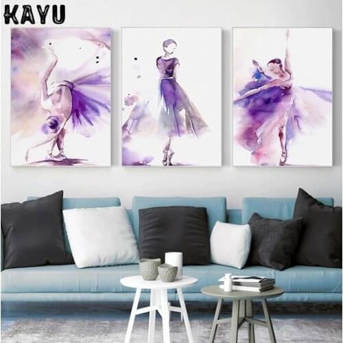 Watercolor Purple Ballet Dancer Canvas Painting Gril Roon Art Nordic Posters And Prints Home Decoration Wall Pictures No Frame