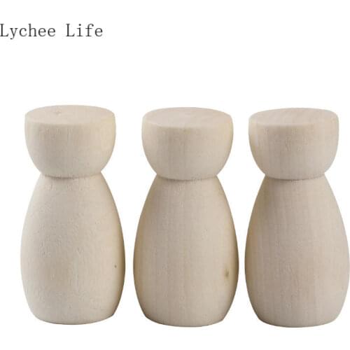 Lychee Life 5Pcs Wooden Peg Dolls Toy People Manual Painting Dolls Crafts Graffiti Unfinished Solid Wood DIY Home Decoration