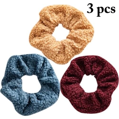 3pcs Women Girls Faux Fur Hair Scrunchies Fashion Hair Bands Elastic Hair Ties Hair Rope Ponytail Holder Hair Accessories