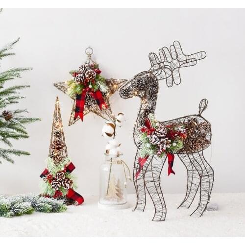 Wrought iron led lights pine cone Christmas tree desktop decoration ornaments Christmas elk scene decorations