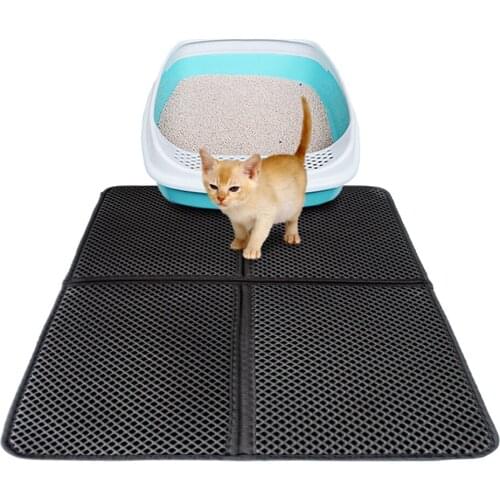Pet Cat Litter Mat EVA Double-Layer Cat Litter Trapper Mats With Waterproof Bottom Layer Non-Slip Pet Litter Black Cat Bed Mat