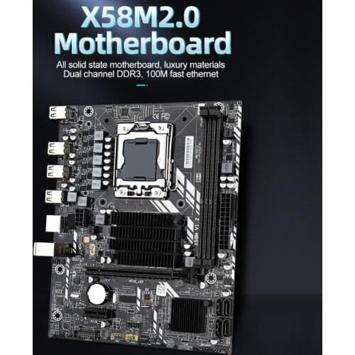 . X58M 2.0 Computer Motherboard DDR3x2 Memory Slots SATA2.0 NVME M.2 PCI-E 16X Gigabit Adaptive Network Card 32GB USB2.0