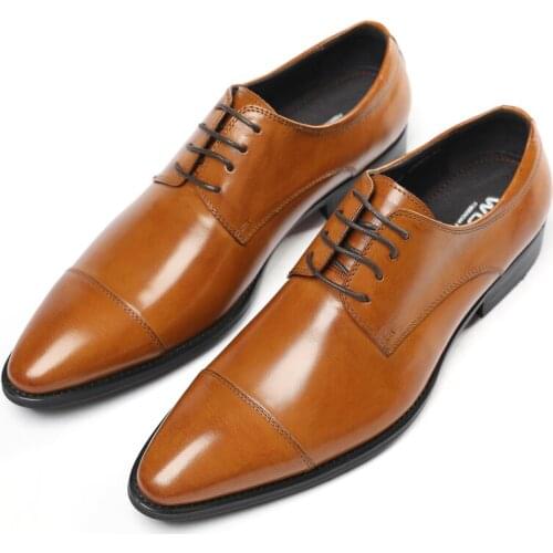 Fashion Black / Brown Pointed Toe Prom Shoes Boys Wedding Dress Shoes Genuine Leather Business Shoes