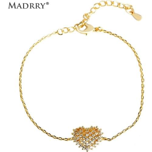Madrry Fashion Lovely Heart Shape Bracelet For Women Girls Gold Color Brass Copper Metal Thin Chain Pulseras Mujer Bijoux