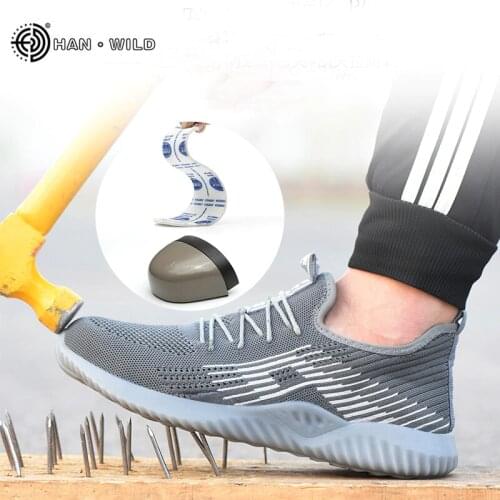 Men Safety Steel Toe Shoes Mens Air Mesh Fashion Puncture-Proof Boots Lightweight Summer Breathable Work Sneakers Shoe Male