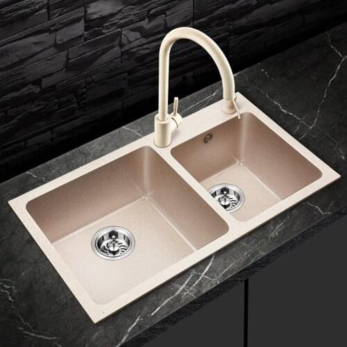 Factory price quartz stone double trough oatmeal kitchen granite sink set set dishes bowl pool 7843 thickening project