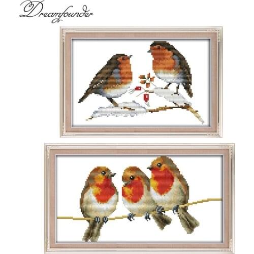 Two little birds cross stitch kit aida 14ct 11ct count print canvas stitches embroidery DIY handmade needlework