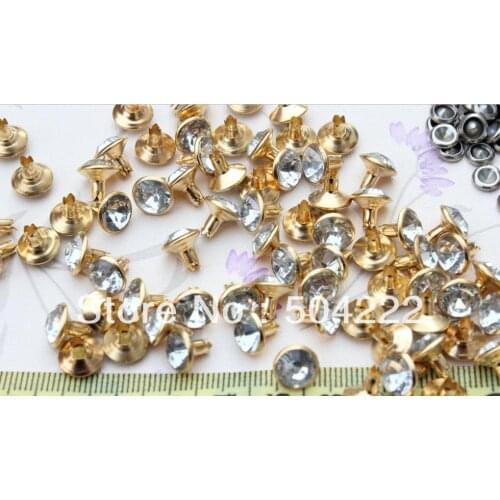 Set of 200 sets DIY 10mm gold tone Rhinestone Crystal Rapid Rivet Studs wholesale free shipping