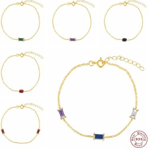 Genuine 925 Sterling Silver Rainbow Zircon Hand Chain Charm Bracelet for Women Girls Romantic Birthday Party Gift Fine Jewelry