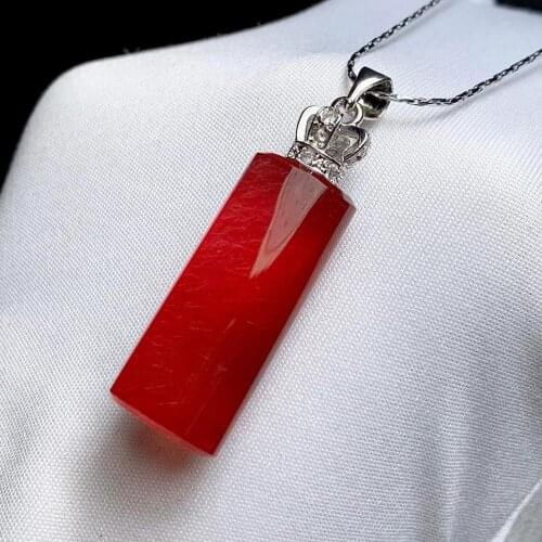 Natural Red Rutilated Quartz Round Pendant 46.2*27*12.4mm Barrel Gemstone Brazil Waelthy Women Men Jewelry Genuine AAAAAA