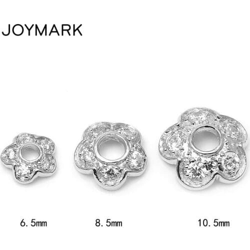 New 6mm 8mm 10mm CZ Zircon Micro Pave 925 Sterling Silver Flower Bead Caps Spacer Torus Accessories For DIY Jewelry SBC-HT005