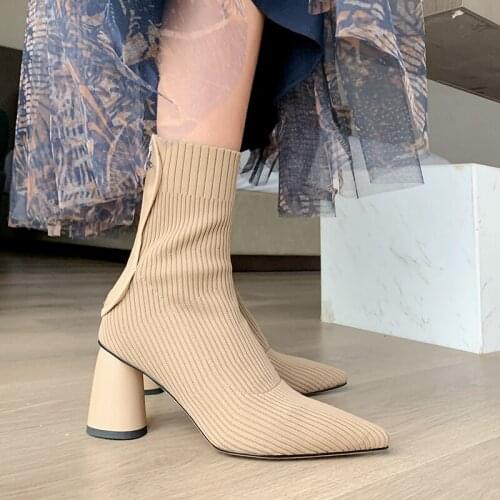 New winter knitting Women boots pointed Chelsea Socks woman boots stretch fashion warm 7cm High heels Women shoes Size 34-43