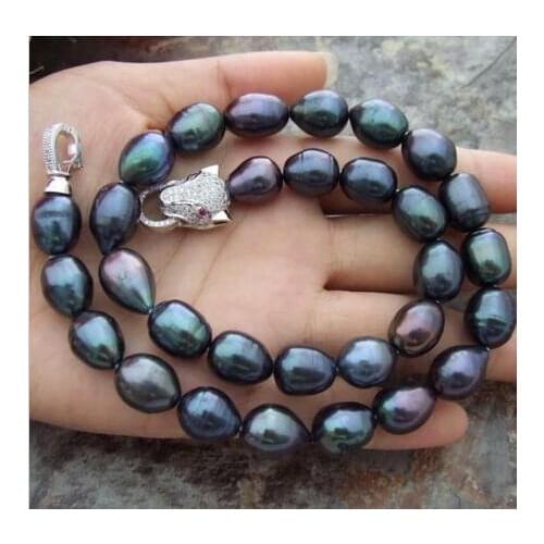 HUGE AAA+ 10-11MM South Sea Black Baroque Pearl Necklace 18 inch