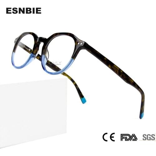 Acetate Round Tortoise Eyeglasses Frame Men Women Rivet Retro Vintage Glasses Frame Full Rim Myopia Prescription Eyewear