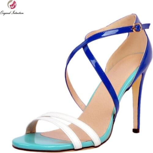 Original Intention Elegant Women Sandals Popular Multicolors Thin Heels Sandals Beautiful Blue Red Shoes Woman US Size 4-15