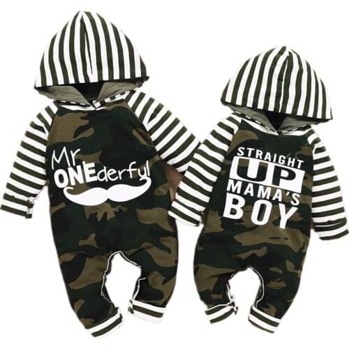 Citgeett Autumn New Baby Boys Jumpsuit Fashion Casual Kids Gifts Letter Print Long Sleeve Cotton Hooded Camouflage Romper